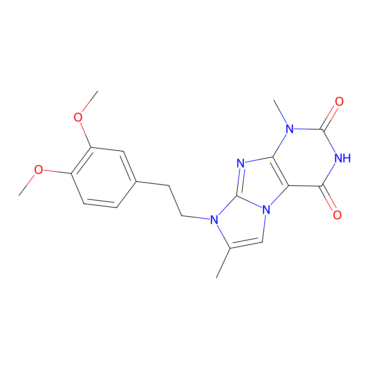 1H-Imidazo(2,1-f)purine-2,4(3H,8H)-dione, 1,7-dimethyl-8-(3,4-dimethoxyphenethyl)- molecular structure, CAS 85592-09-2