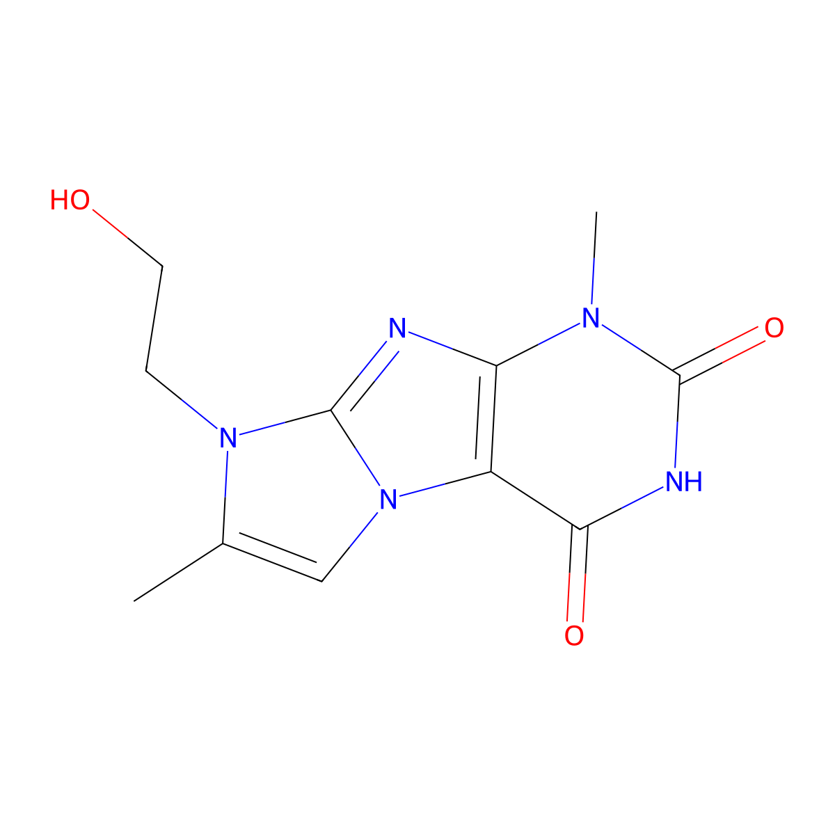 1H-Imidazo(2,1-f)purine-2,4(3H,8H)-dione, 1,7-dimethyl-8-(2-hydroxyethyl)- molecular structure, CAS 85592-14-9