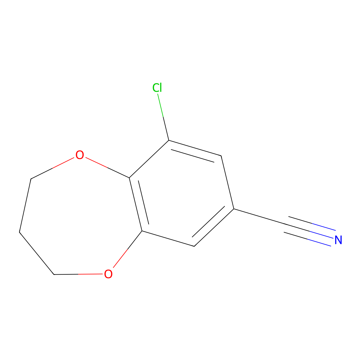 9-chloro-3,4-dihydro-2H-1,5-benzodioxepine-7-carbonitrile molecular structure, CAS 855991-54-7