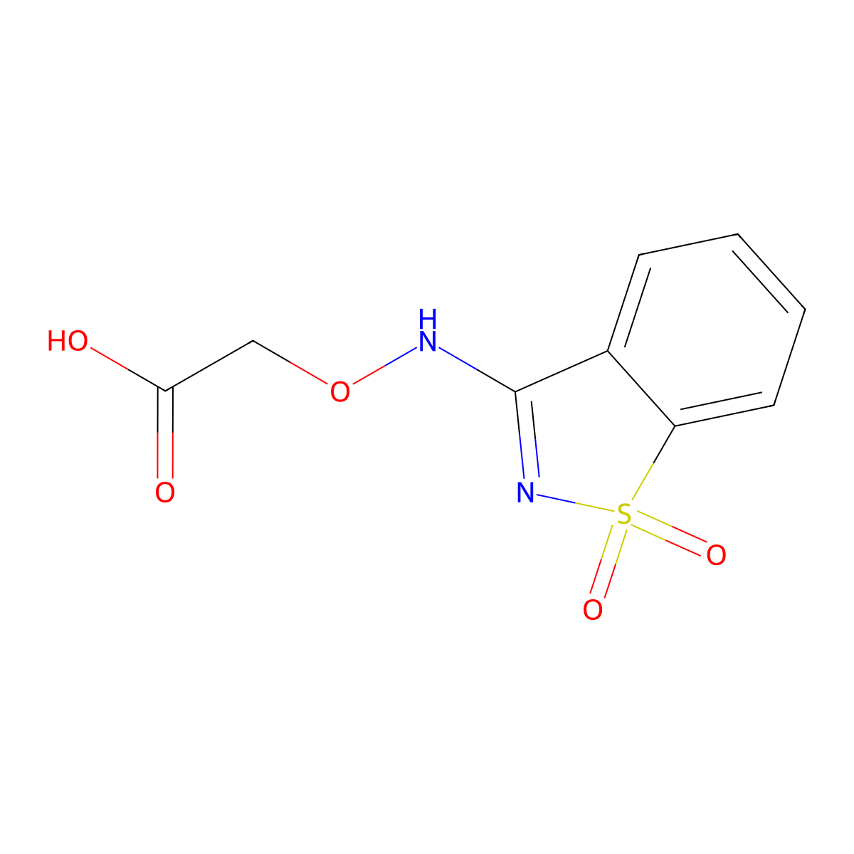 {[(1,1-Dioxido-1,2-benzisothiazol-3-yl)amino]oxy}acetic acid molecular structure, CAS 855991-65-0