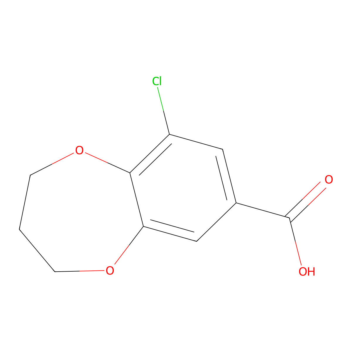 9-chloro-3,4-dihydro-2H-1,5-benzodioxepine-7-carboxylic acid molecular structure, CAS 855991-71-8