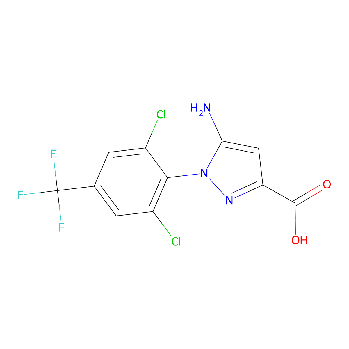 5-Amino-1-(2,6-dichloro-4-(trifluoromethyl)phenyl)-1H-pyrazole-3-carboxylic acid molecular structure, CAS 855999-83-6