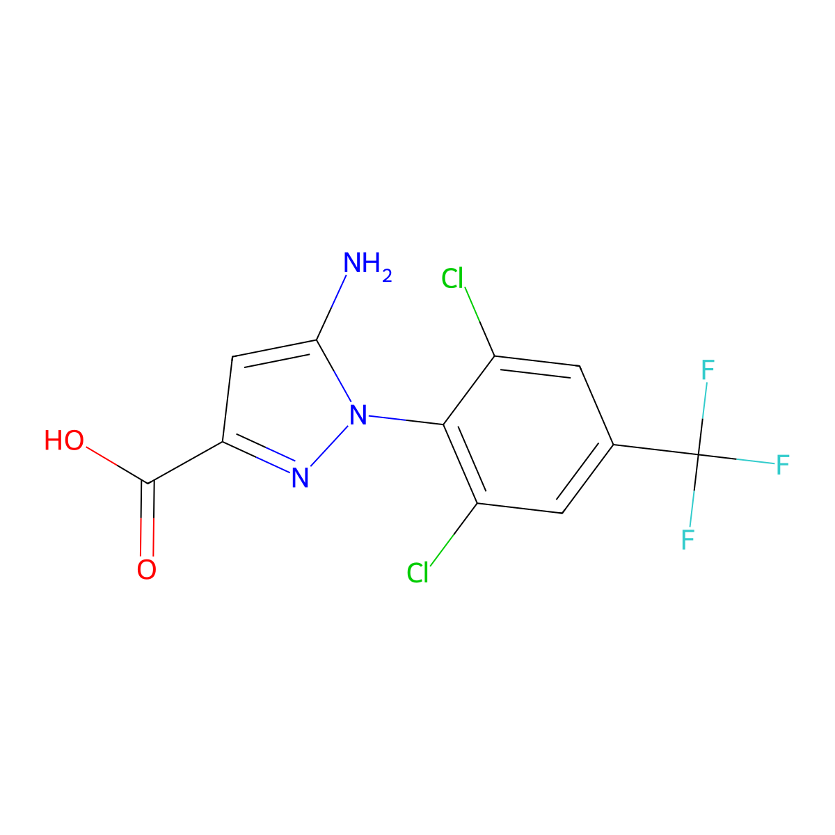5-Amino-1-(2,6-dichloro-4-(trifluoromethyl)phenyl)-1H-pyrazole-3-carboxylic acid molecular structure, CAS 855999-83-6