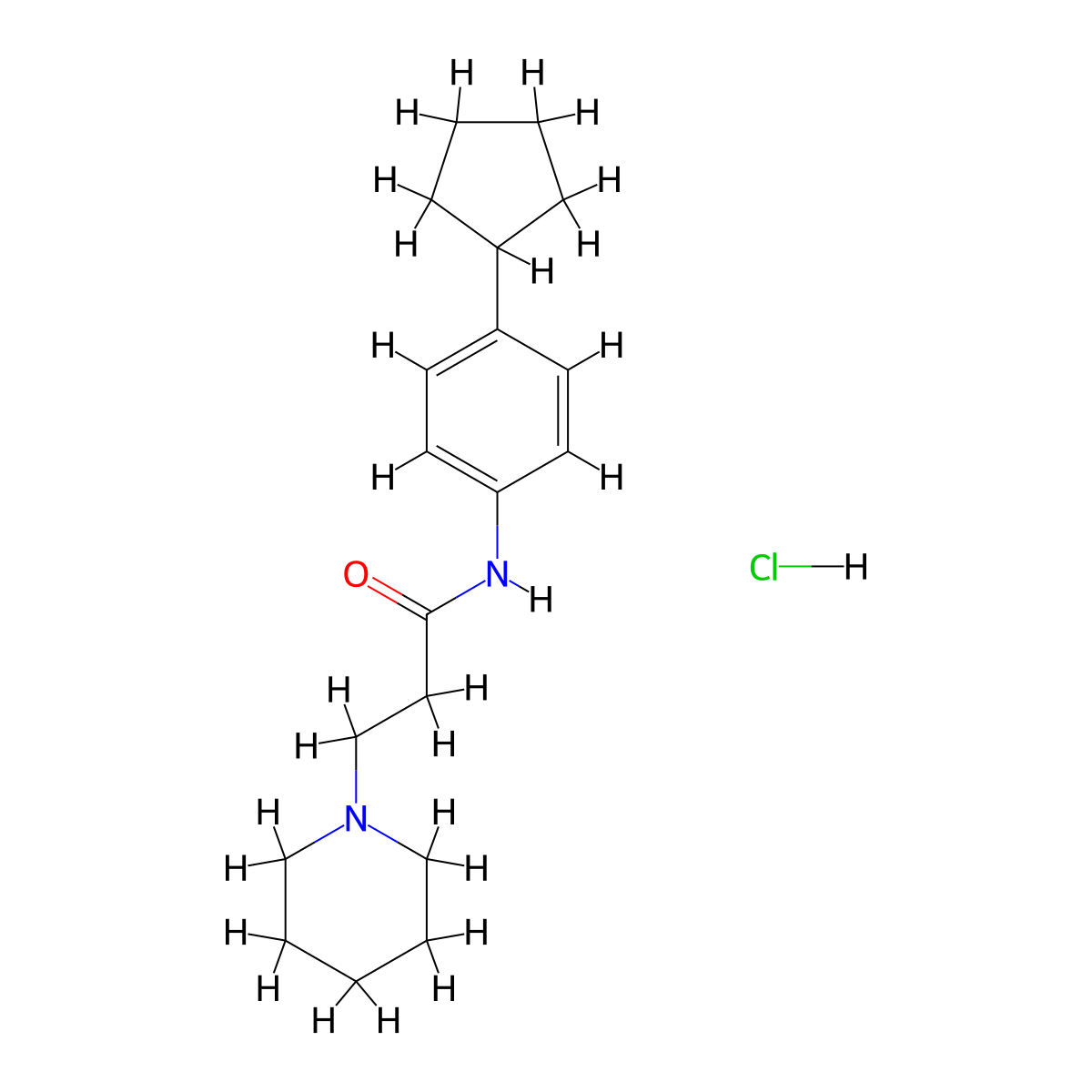 1-Piperidinepropanamide, N-(4-cyclopentylphenyl)-, monohydrochloride molecular structure, CAS 85603-14-1
