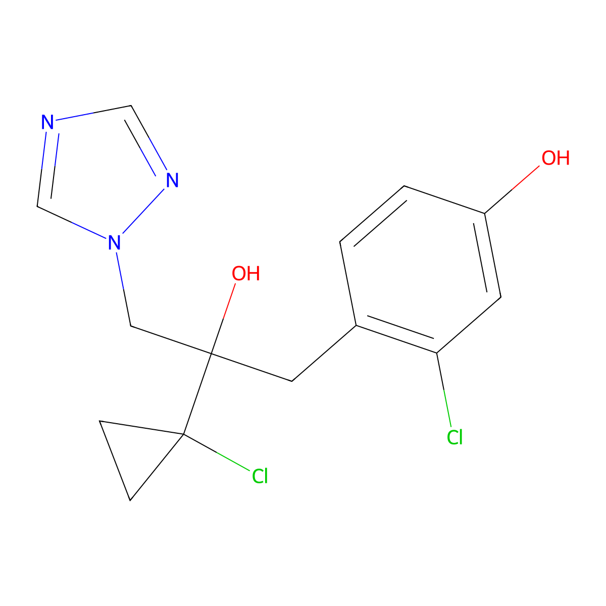 3-Chloro-4-[2-(1-chlorocyclopropyl)-2-hydroxy-3-(1H-1,2,4-triazol-1-yl)propyl]phenol molecular structure, CAS 856045-88-0
