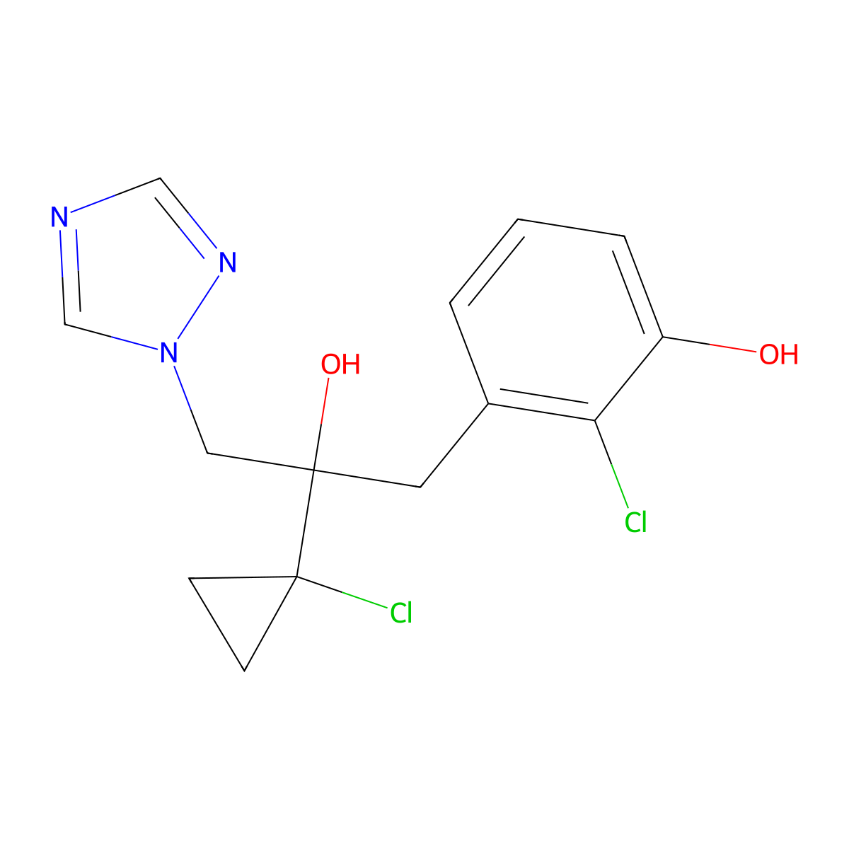 2-Chloro-3-[2-(1-chlorocyclopropyl)-2-hydroxy-3-(1H-1,2,4-triazol-1-yl)propyl]phenol molecular structure, CAS 856045-93-7