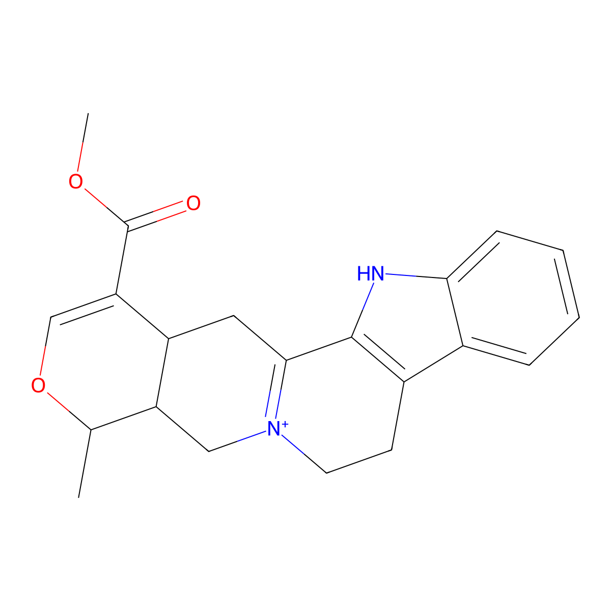 Oxayohimbanium, 3,4,16,17-tetradehydro-16-(methoxycarbonyl)-19-methyl-, (19alpha)- molecular structure, CAS 85611-00-3