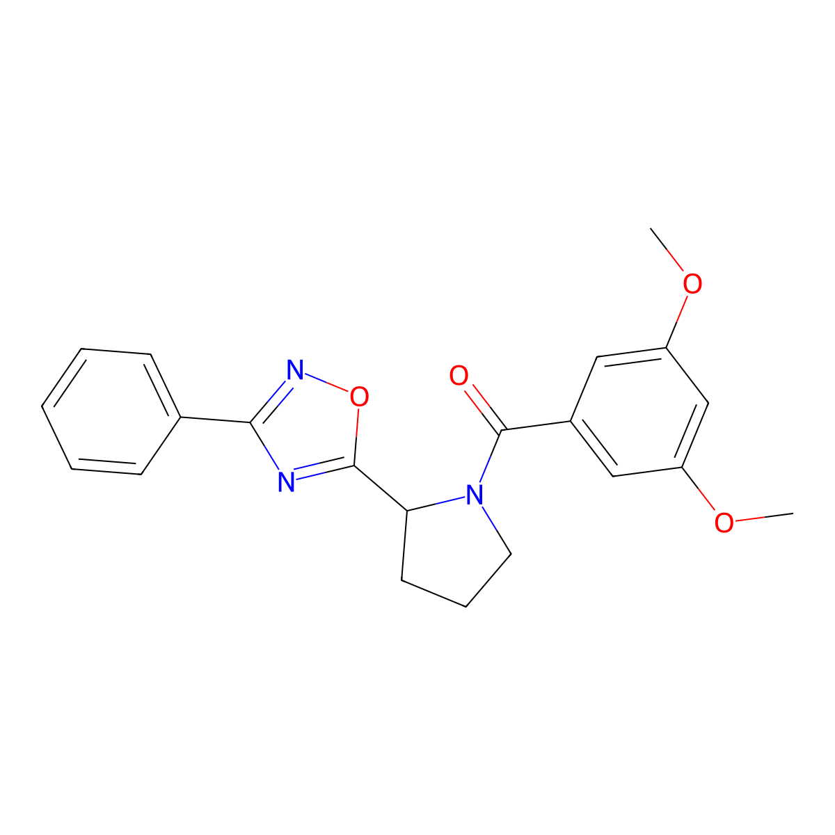 5-[1-(3,5-Dimethoxybenzoyl)pyrrolidin-2-yl]-3-phenyl-1,2,4-oxadiazole molecular structure, CAS 856140-94-8