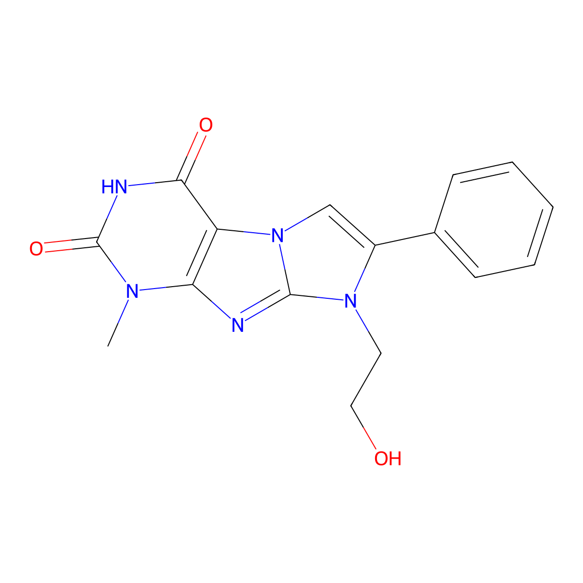 1H-Imidazo(2,1-f)purine-2,4(3H,8H)-dione, 8-(2-hydroxyethyl)-1-methyl-7-phenyl- molecular structure, CAS 85615-11-8