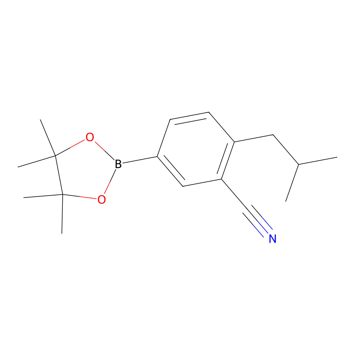 2-(2-Methylpropyl)-5-(4,4,5,5-tetramethyl-1,3,2-dioxaborolan-2-yl)benzonitrile molecular structure, CAS 856167-68-5