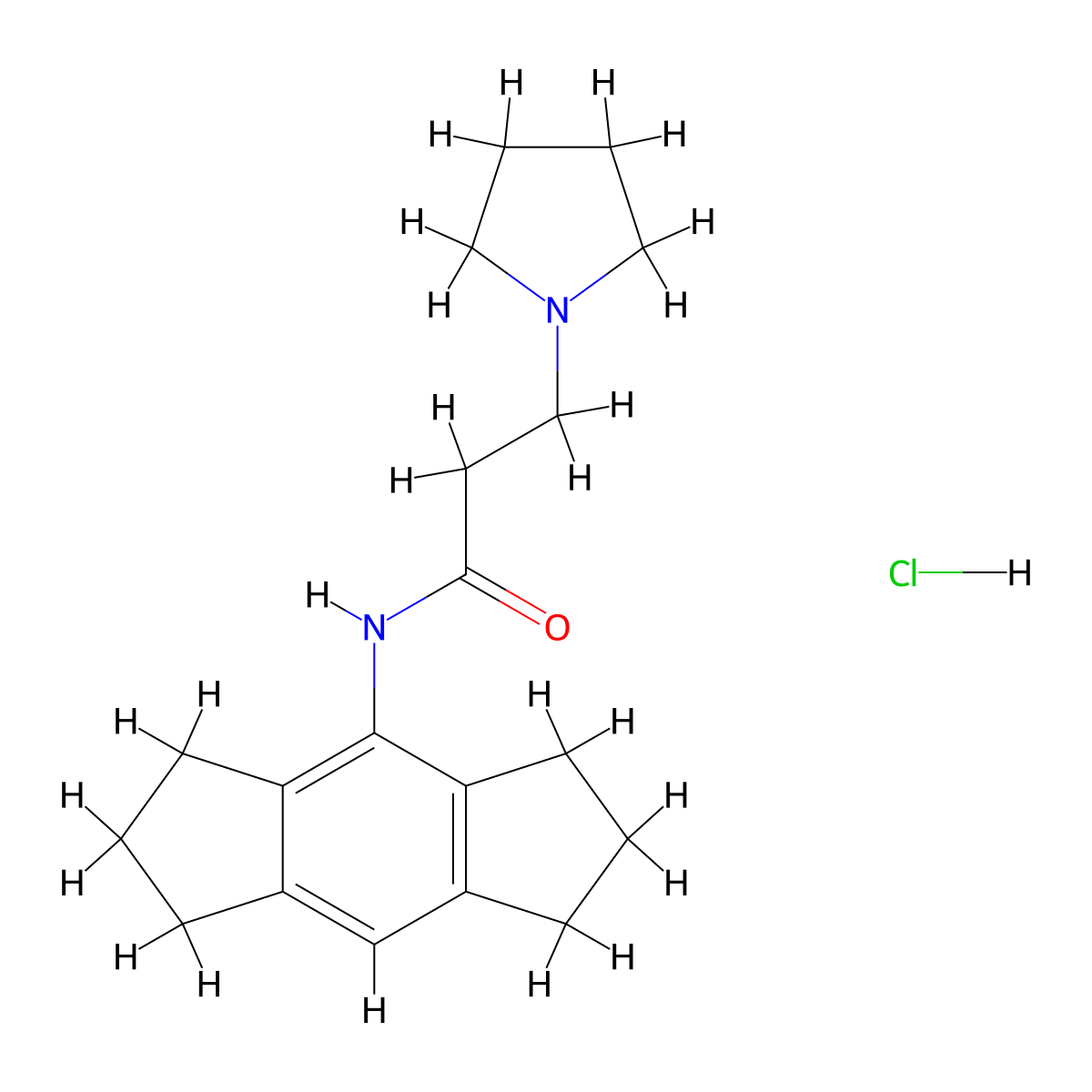 1-Pyrrolidinepropanamide, N-(1,2,3,5,6,7-hexahydro-s-indacen-4-yl)-, monohydrochloride molecular structure, CAS 85617-51-2