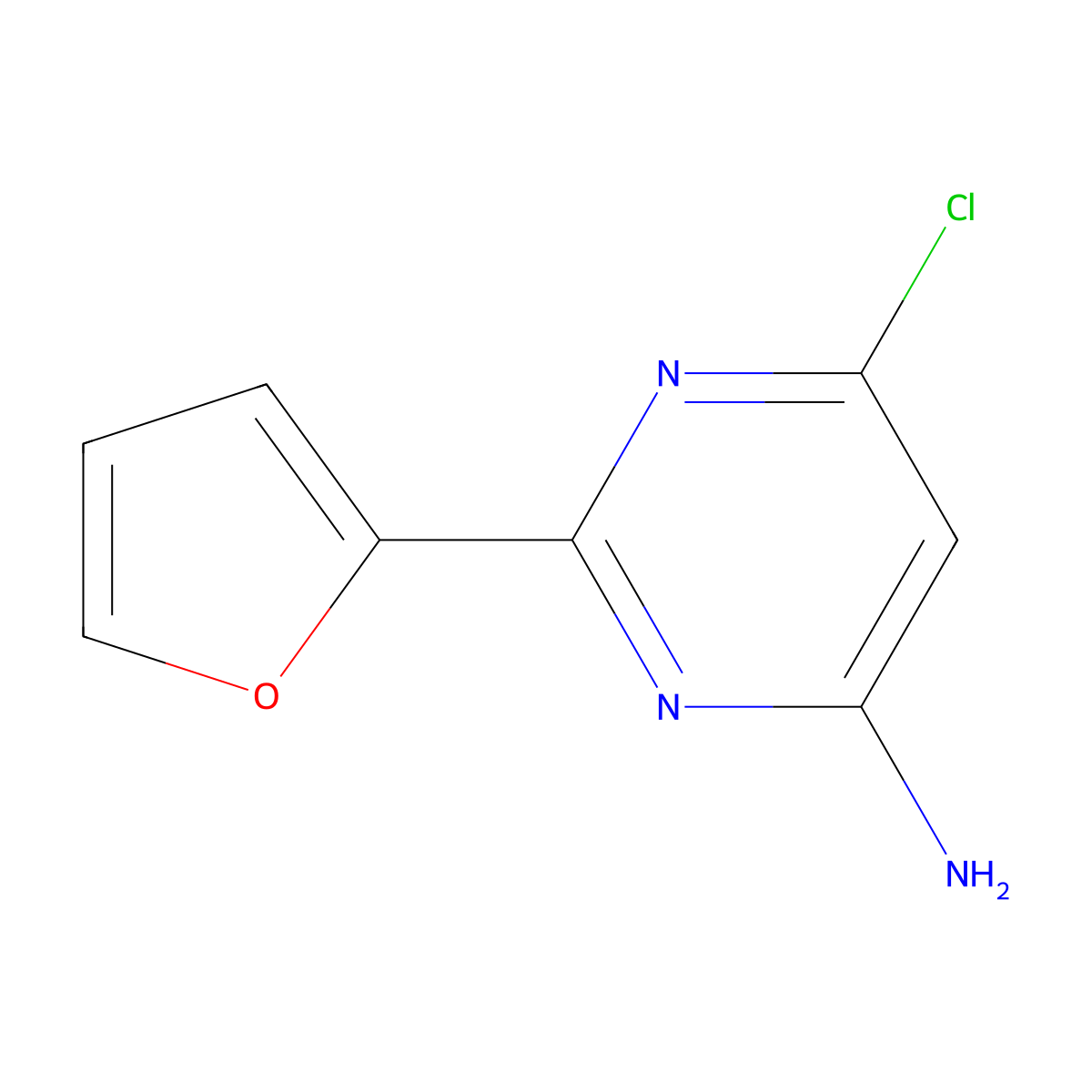 6-Chloro-2-(furan-2-yl)pyrimidin-4-amine molecular structure, CAS 856173-22-3