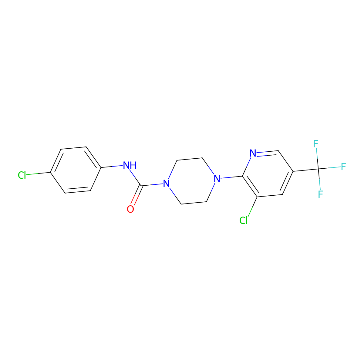 N-(4-chlorophenyl)-4-[3-chloro-5-(trifluoromethyl)pyridin-2-yl]piperazine-1-carboxamide molecular structure, CAS 856186-76-0