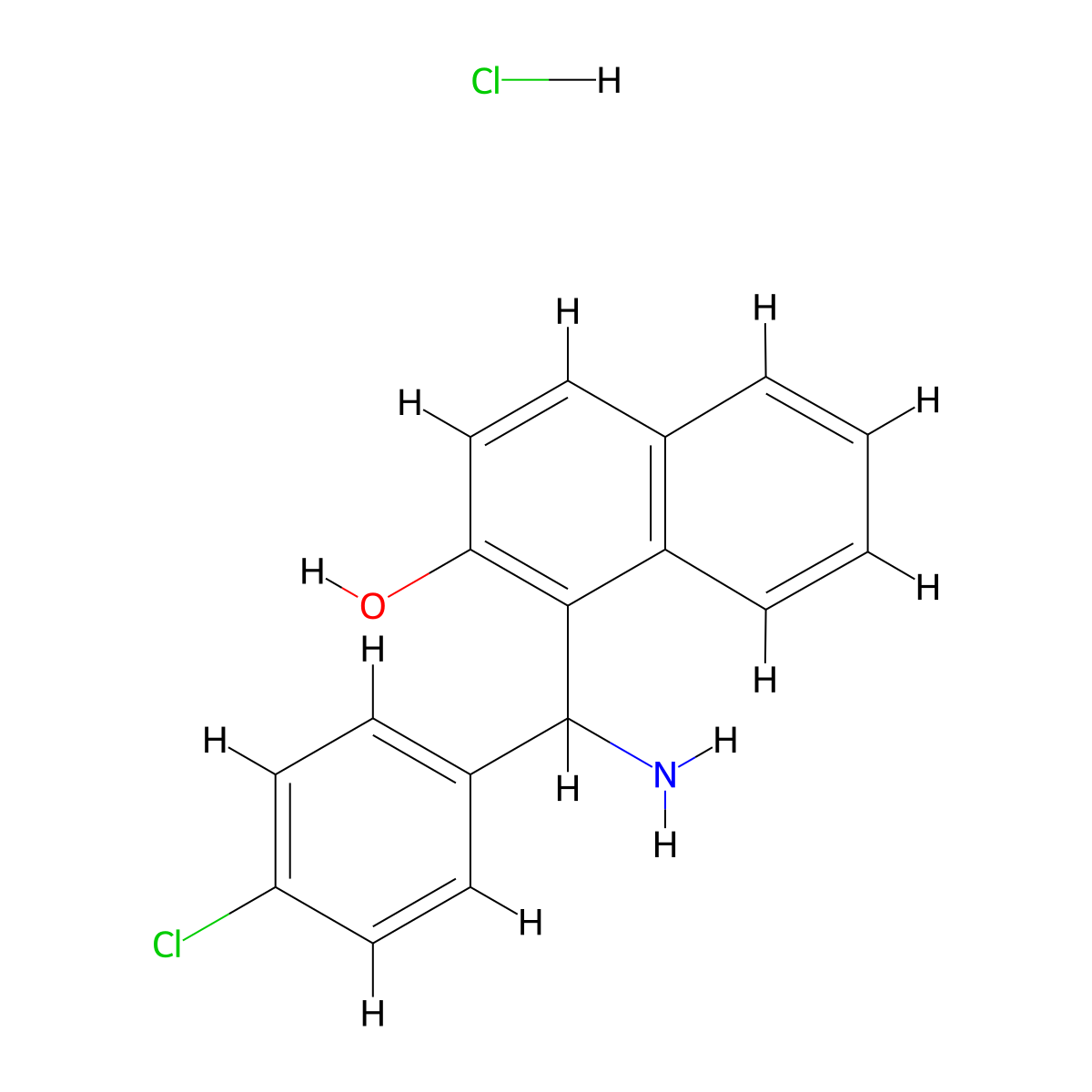 1-[Amino-(4-chloro-phenyl)-methyl]-naphthalen-2-ol hydrochloride molecular structure, CAS 856209-29-5