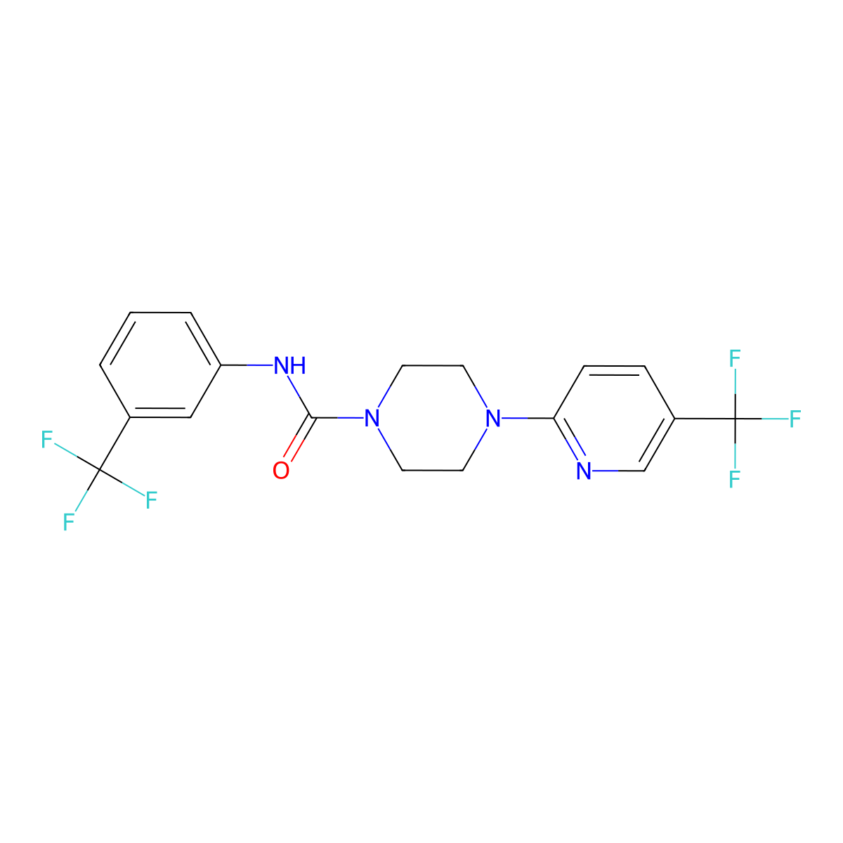 N-[3-(trifluoromethyl)phenyl]-4-[5-(trifluoromethyl)pyridin-2-yl]piperazine-1-carboxamide molecular structure, CAS 856225-56-4