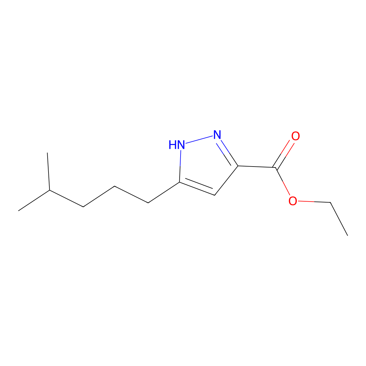 5-(4-methylpentyl)-1H-pyrazole-3-carboxylic acid ethyl ester molecular structure, CAS 856256-68-3