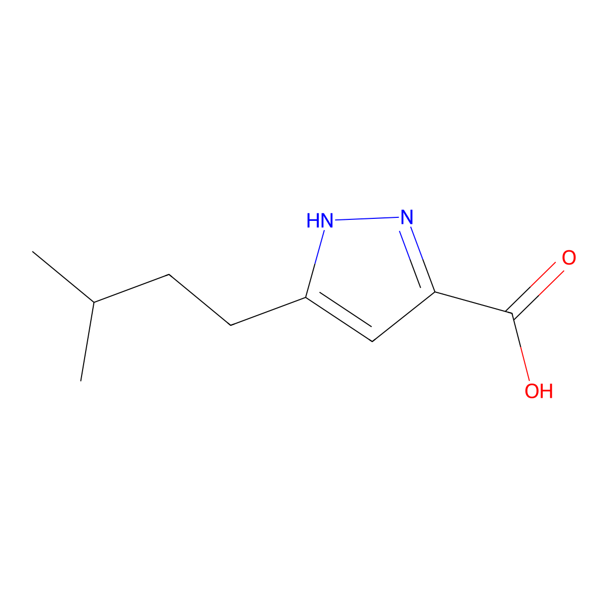 5-(3-methylbutyl)-1H-pyrazole-3-carboxylic Acid molecular structure, CAS 856256-86-5
