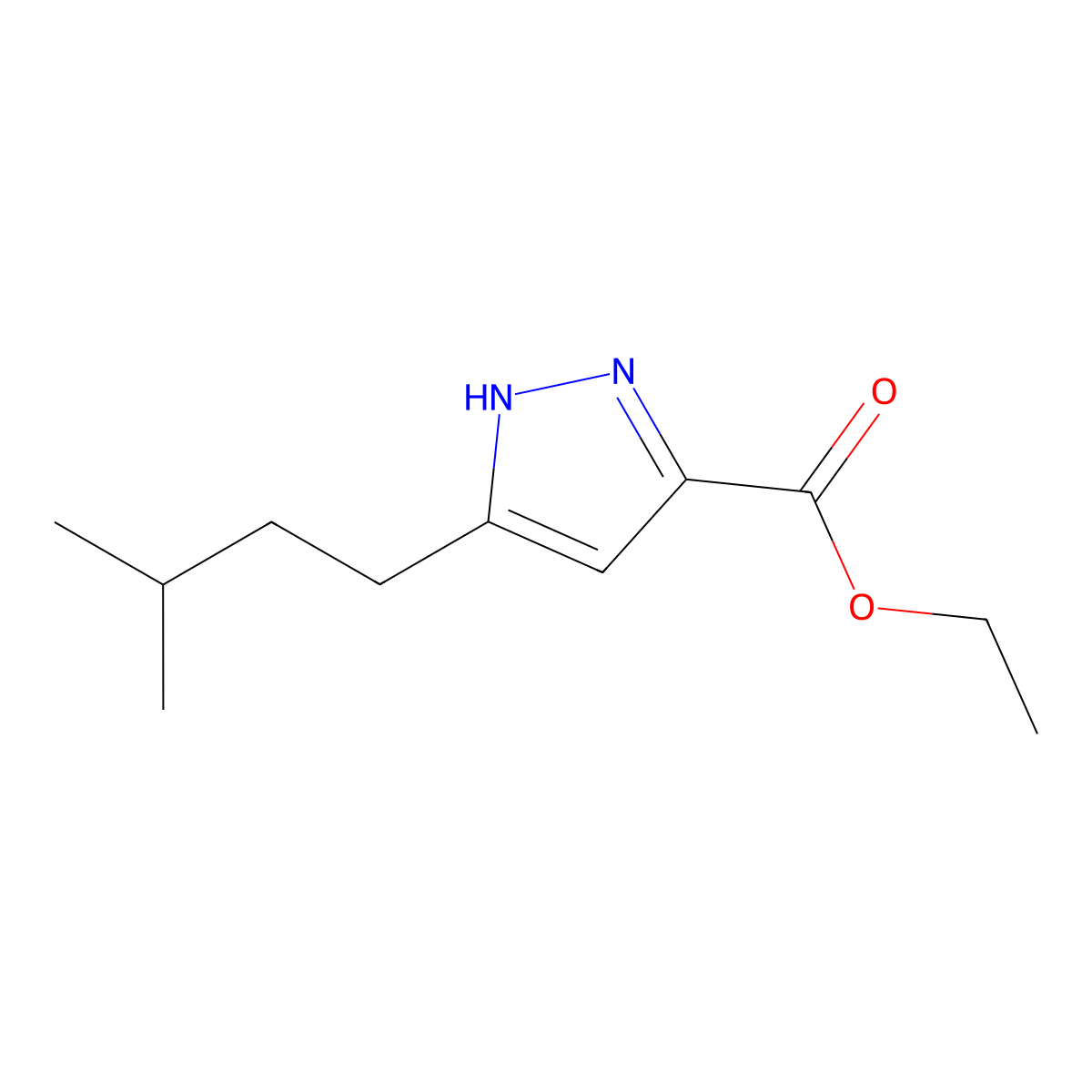 5-(3-methylbutyl)-1H-pyrazole-3-carboxylic Acid Ethyl Ester molecular structure, CAS 856256-91-2
