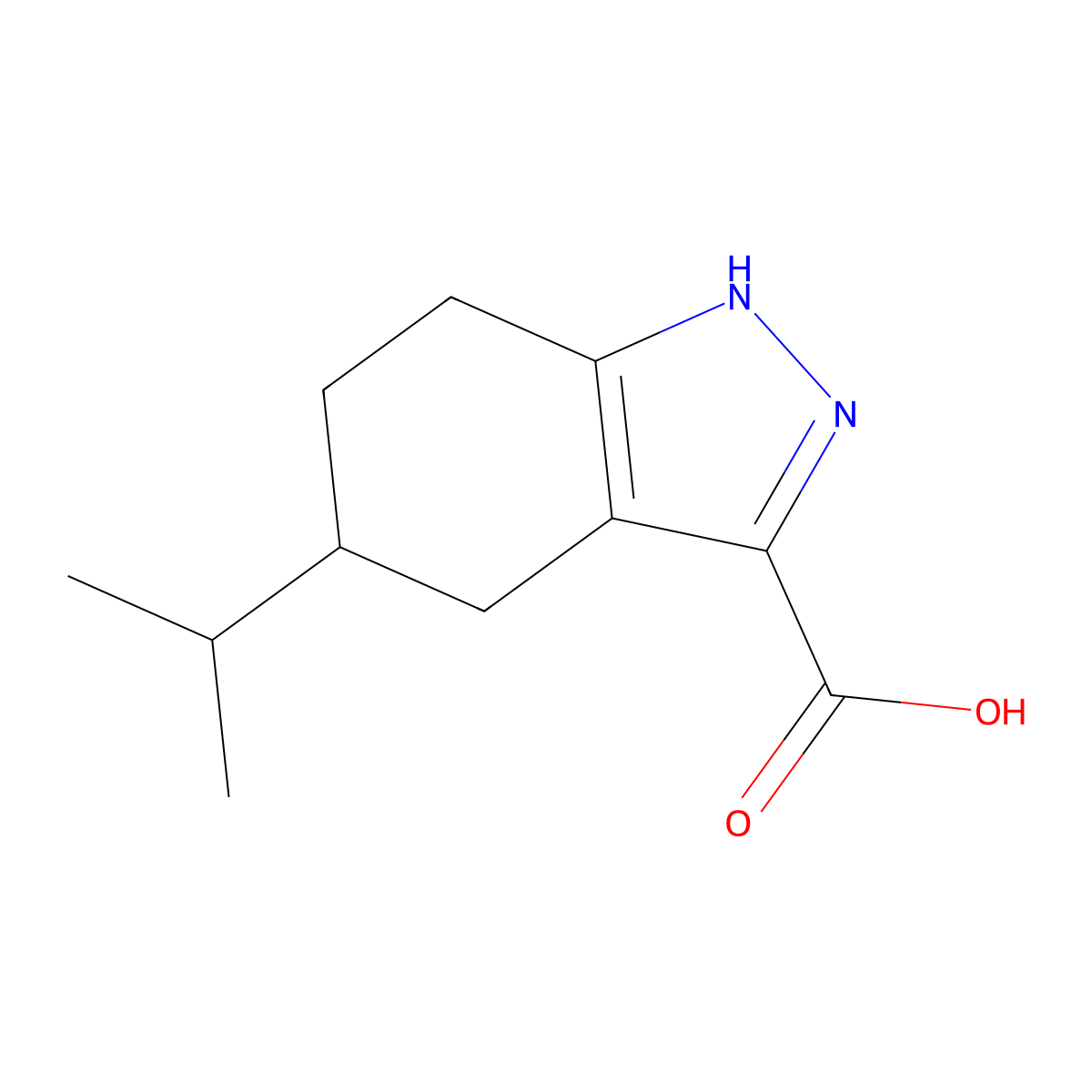 5-(propan-2-yl)-4,5,6,7-tetrahydro-1H-indazole-3-carboxylic acid molecular structure, CAS 856257-28-8