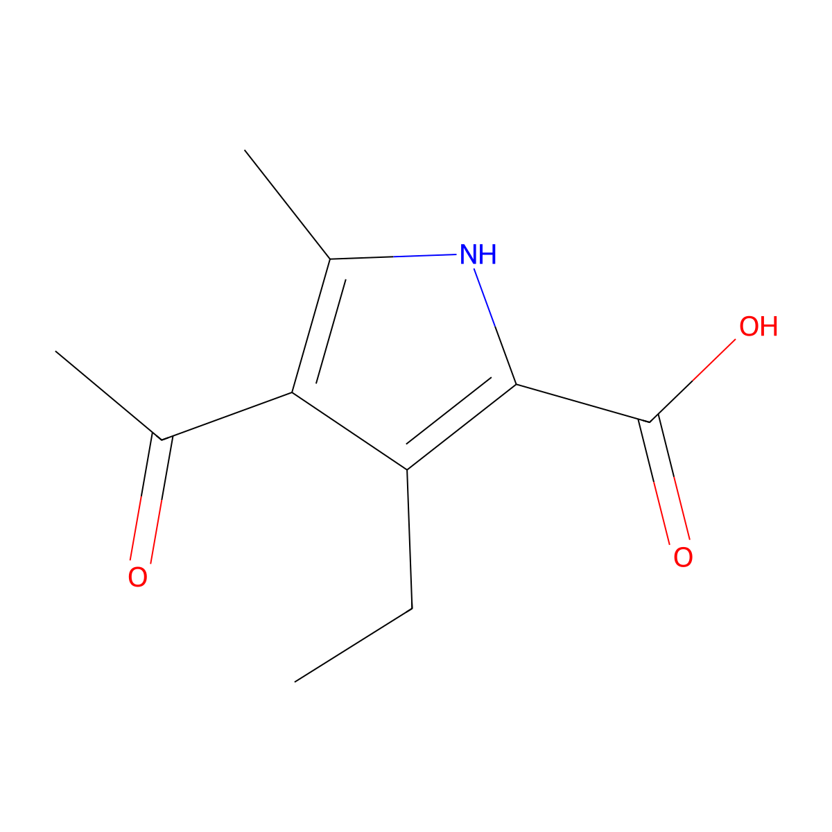 4-acetyl-3-ethyl-5-methyl-1H-pyrrole-2-carboxylic acid molecular structure, CAS 856343-03-8