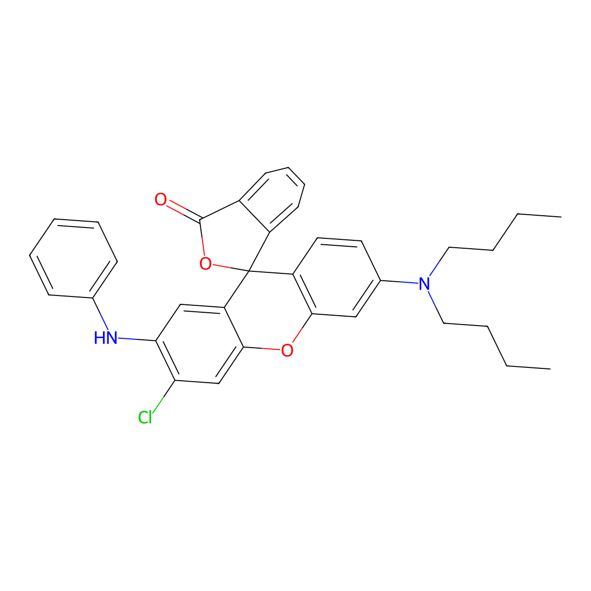 Spiro[isobenzofuran-1(3H),9'-[9H]xanthen]-3-one, 3'-chloro-6'-(dibutylamino)-2'-(phenylamino)- molecular structure, CAS 85639-01-6