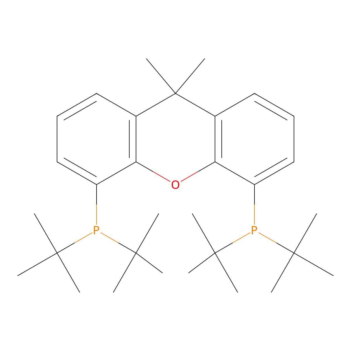 di-tert-butyl[5-(di-tert-butylphosphanyl)-9,9-dimethyl-9H-xanthen-4-yl]phosphane molecular structure, CAS 856405-77-1