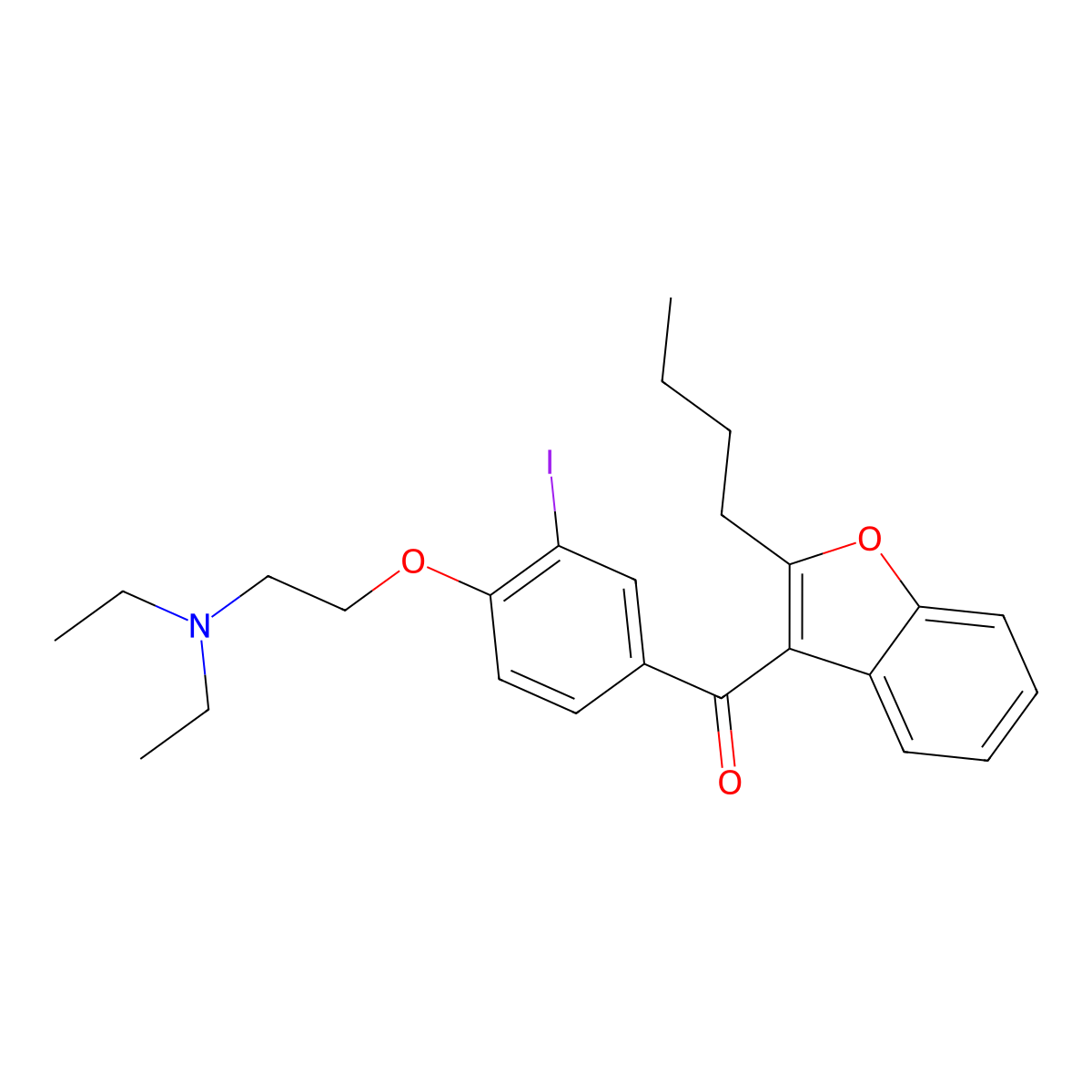 (2-Butylbenzofuran-3-yl)(4-(2-(diethylamino)ethoxy)-3-iodophenyl)methanone molecular structure, CAS 85642-08-6