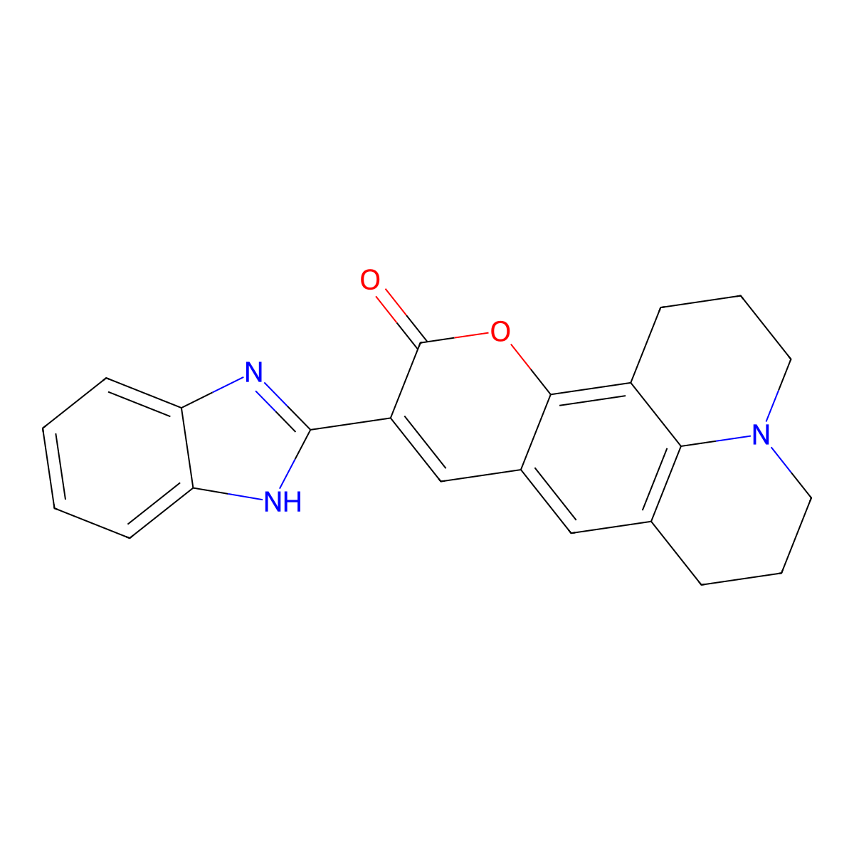 10-(1H-benzo[d]imidazol-2-yl)-2,3,6,7-tetrahydro-1H,5H,11H-pyrano[2,3-f]pyrido[3,2,1-ij]quinolin-11-one molecular structure, CAS 85642-10-0