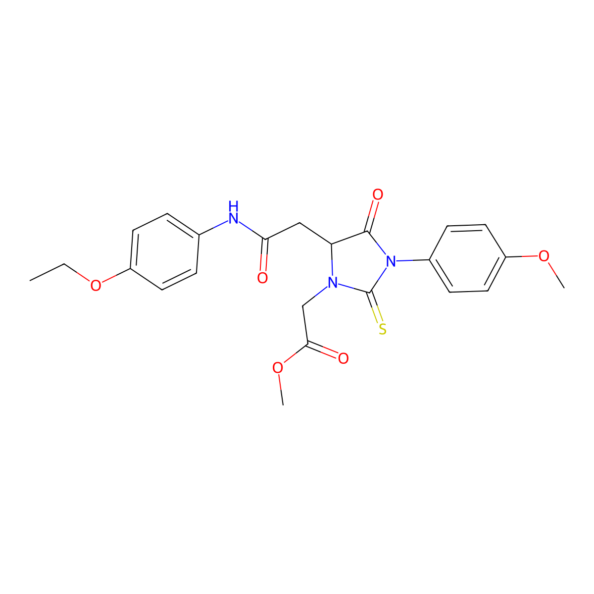 Methyl 5-(2-((4-ethoxyphenyl)amino)-2-oxoethyl)-3-(4-methoxyphenyl)-4-oxo-2-thioxo-1-imidazolidineacetate molecular structure, CAS 856437-12-2