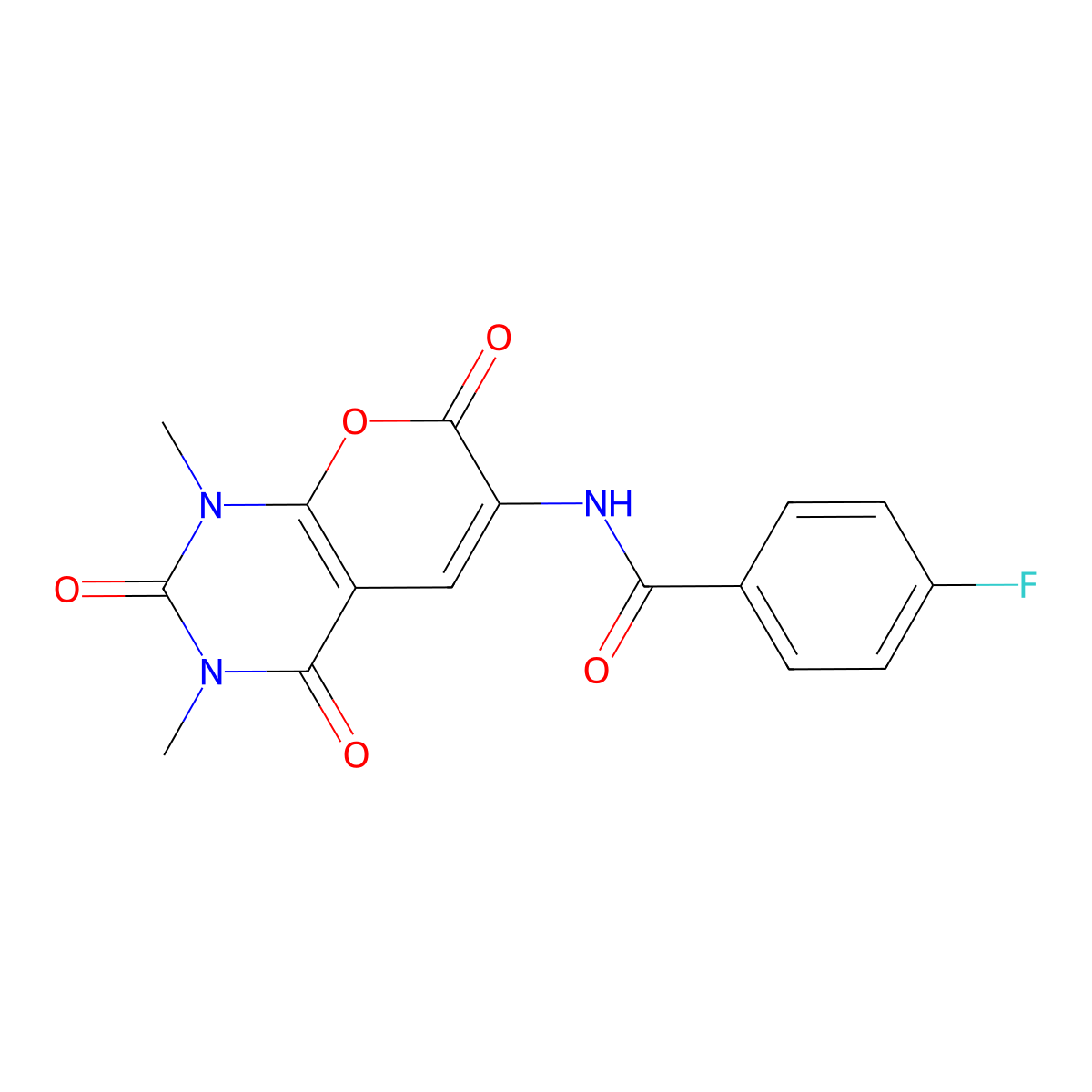 N-(1,3-dimethyl-2,4,7-trioxopyrano[2,3-d]pyrimidin-6-yl)-4-fluorobenzamide molecular structure, CAS 856437-33-7