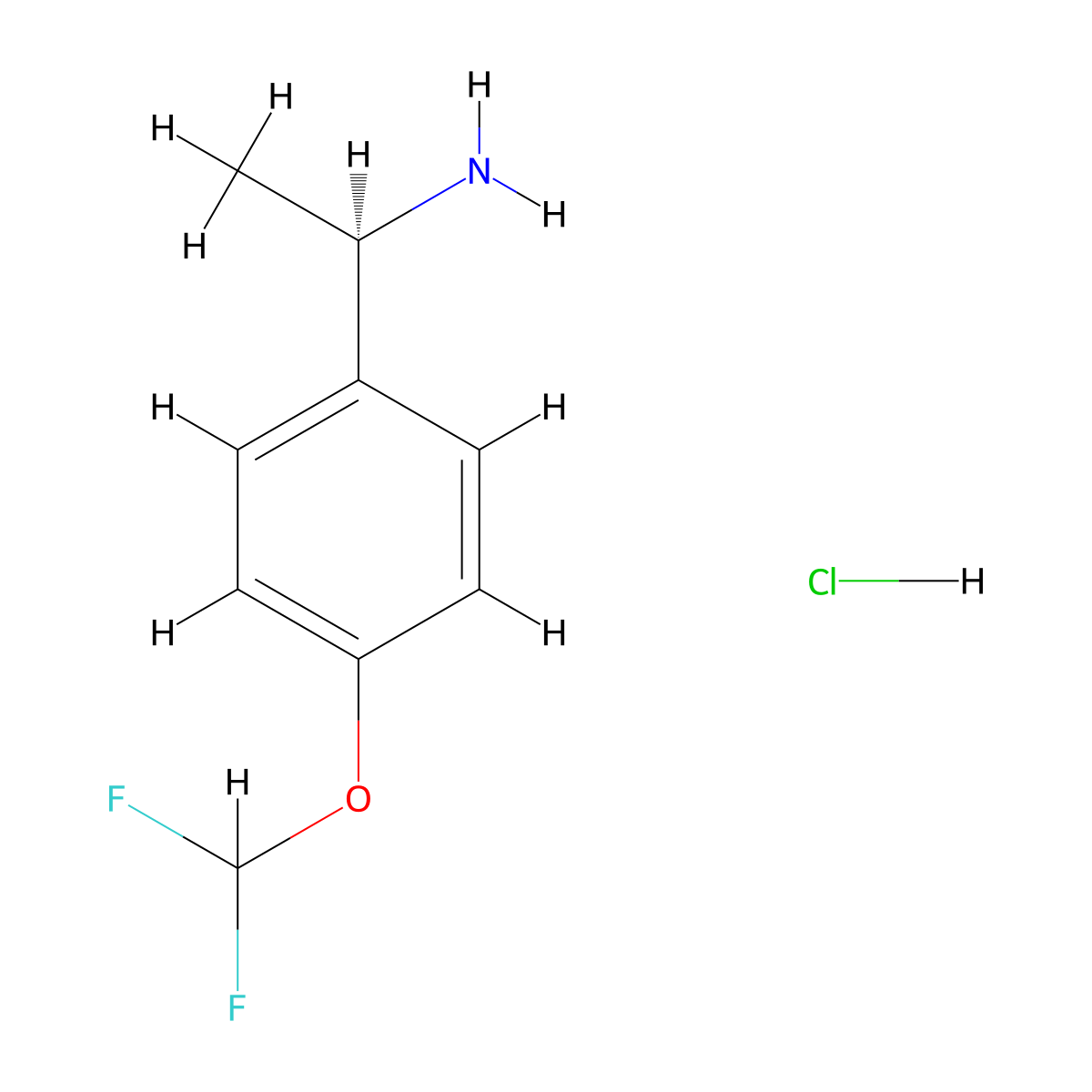 (1R)-1-[4-(difluoromethoxy)phenyl]ethan-1-amine hydrochloride molecular structure, CAS 856562-90-8