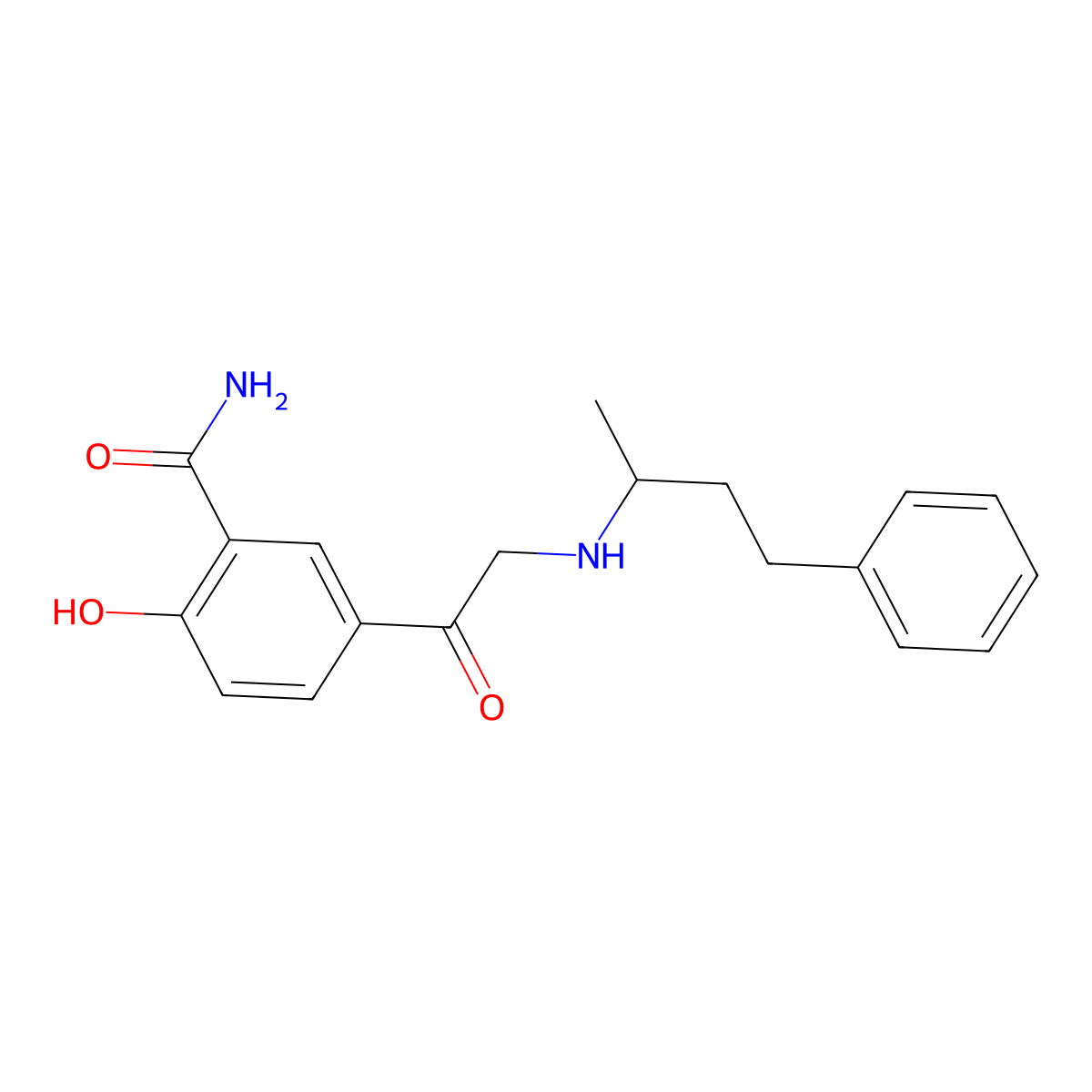 2-Hydroxy-5-(2-(((1RS)-1-methyl-3-phenylpropyl)amino)acetyl)benzamide molecular structure, CAS 85665-85-6