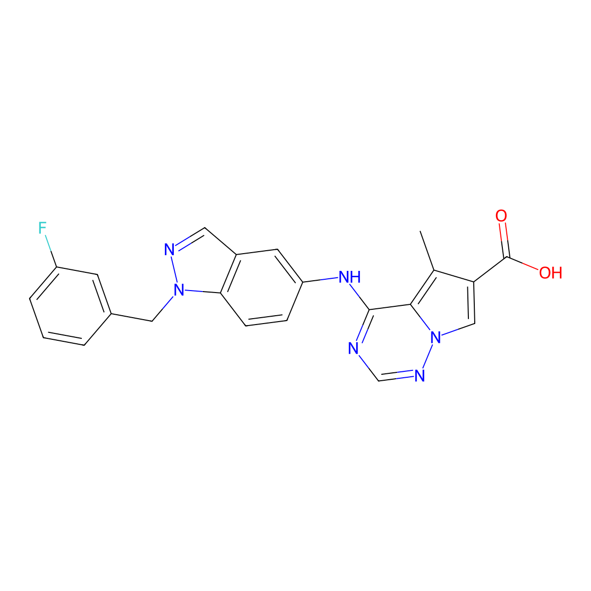 4-((1-(3-fluorobenzyl)-1H-indazol-5-yl)amino)-5-methylpyrrolo[2,1-f][1,2,4]triazine-6-carboxylic acid molecular structure, CAS 856667-80-6