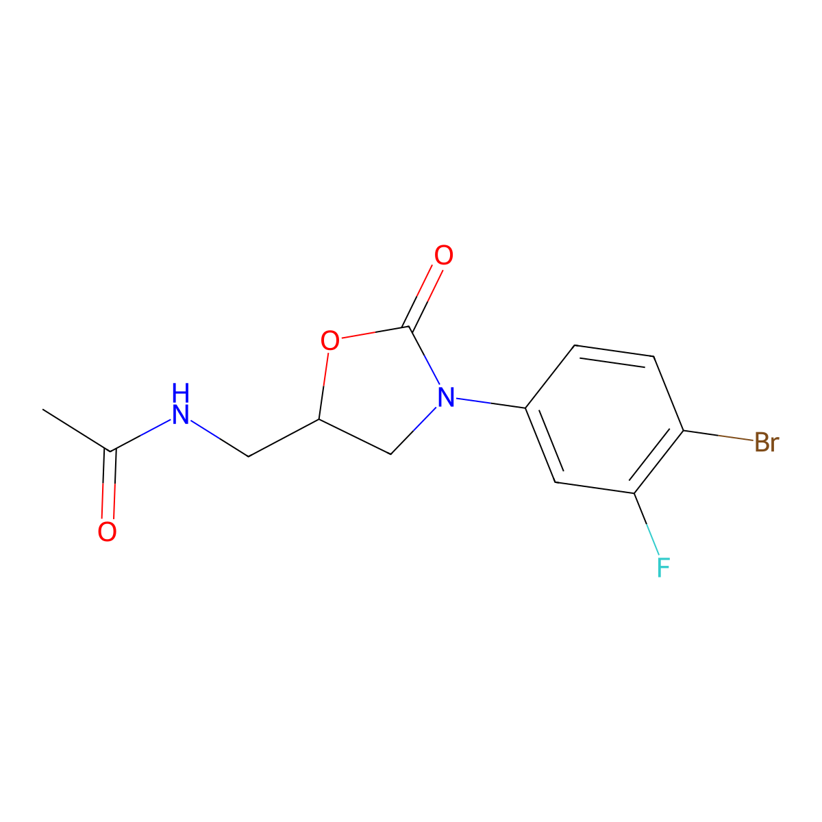 (S)-N-((3-(4-Bromo-3-fluorophenyl)-2-oxooxazolidin-5-yl)methyl)acetamide molecular structure, CAS 856677-05-9