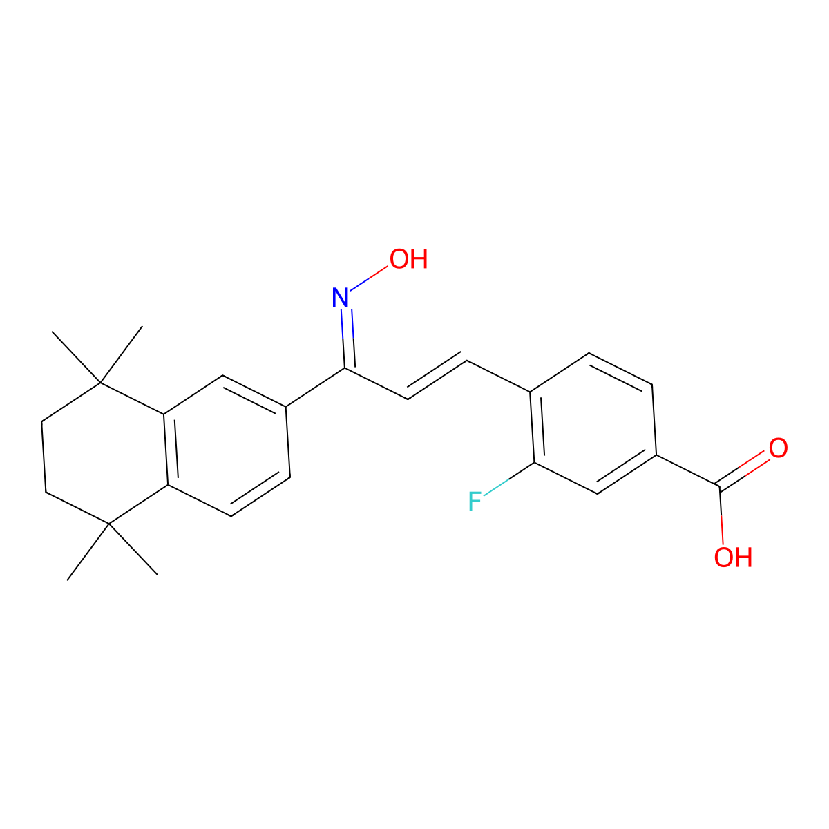 3-fluoro-4-[(E,3E)-3-hydroxyimino-3-(5,5,8,8-tetramethyl-6,7-dihydronaphthalen-2-yl)prop-1-enyl]benzoic acid molecular structure, CAS 856683-59-5