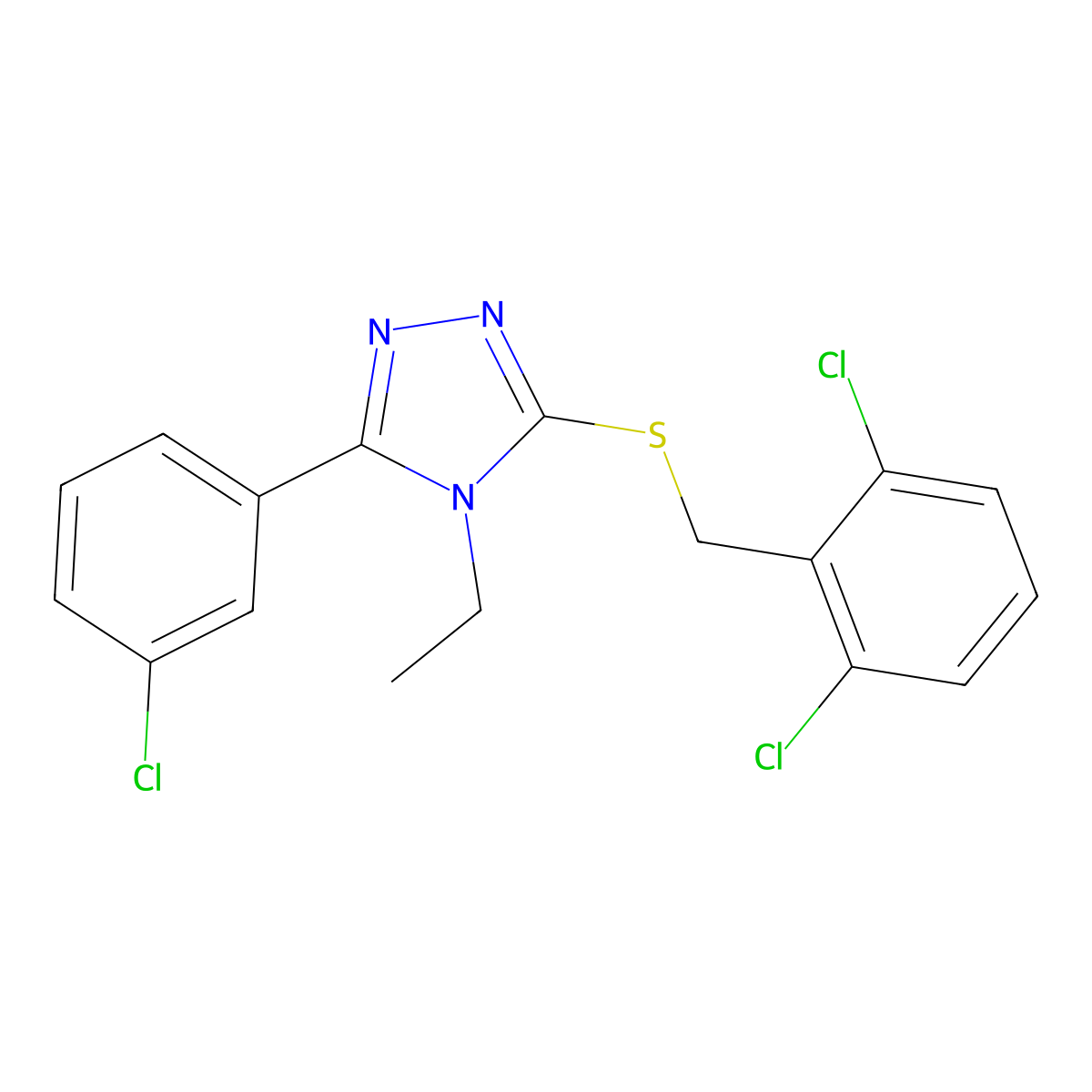 3-(3-Chlorophenyl)-5-[(2,6-dichlorophenyl)methylsulfanyl]-4-ethyl-1,2,4-triazole molecular structure, CAS 856701-20-7