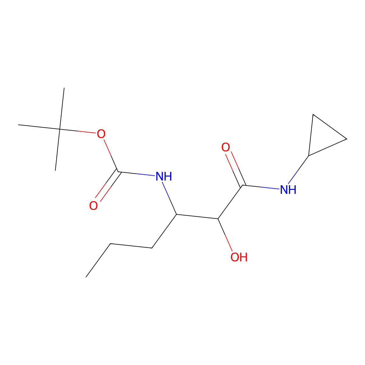 tert-Butyl ((3S)-1-(cyclopropylamino)-2-hydroxy-1-oxohexan-3-yl)carbamate molecular structure, CAS 856707-39-6