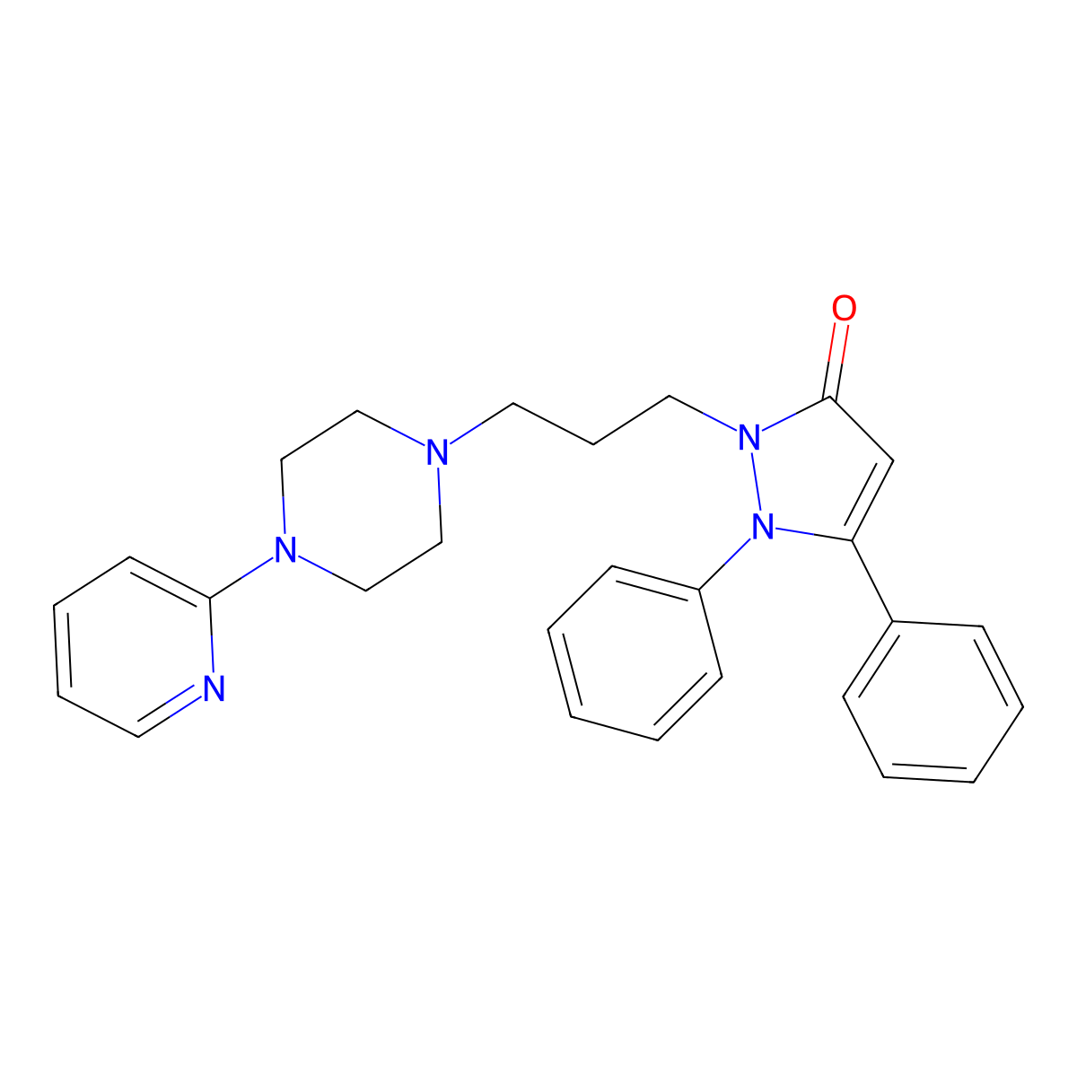 1,2-Dihydro-1,5-diphenyl-2-(3-(4-(2-pyridinyl)-1-piperazinyl)propyl)-3H-pyrazol-3-one molecular structure, CAS 85673-87-6