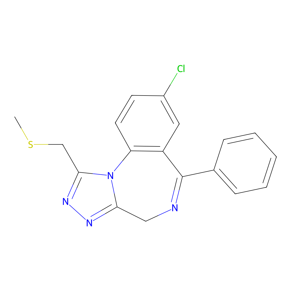 4H-(1,2,4)Triazolo(4,3-a)(1,4)benzodiazepine, 8-chloro-1-((methylthio)methyl)-6-phenyl- molecular structure, CAS 85677-78-7