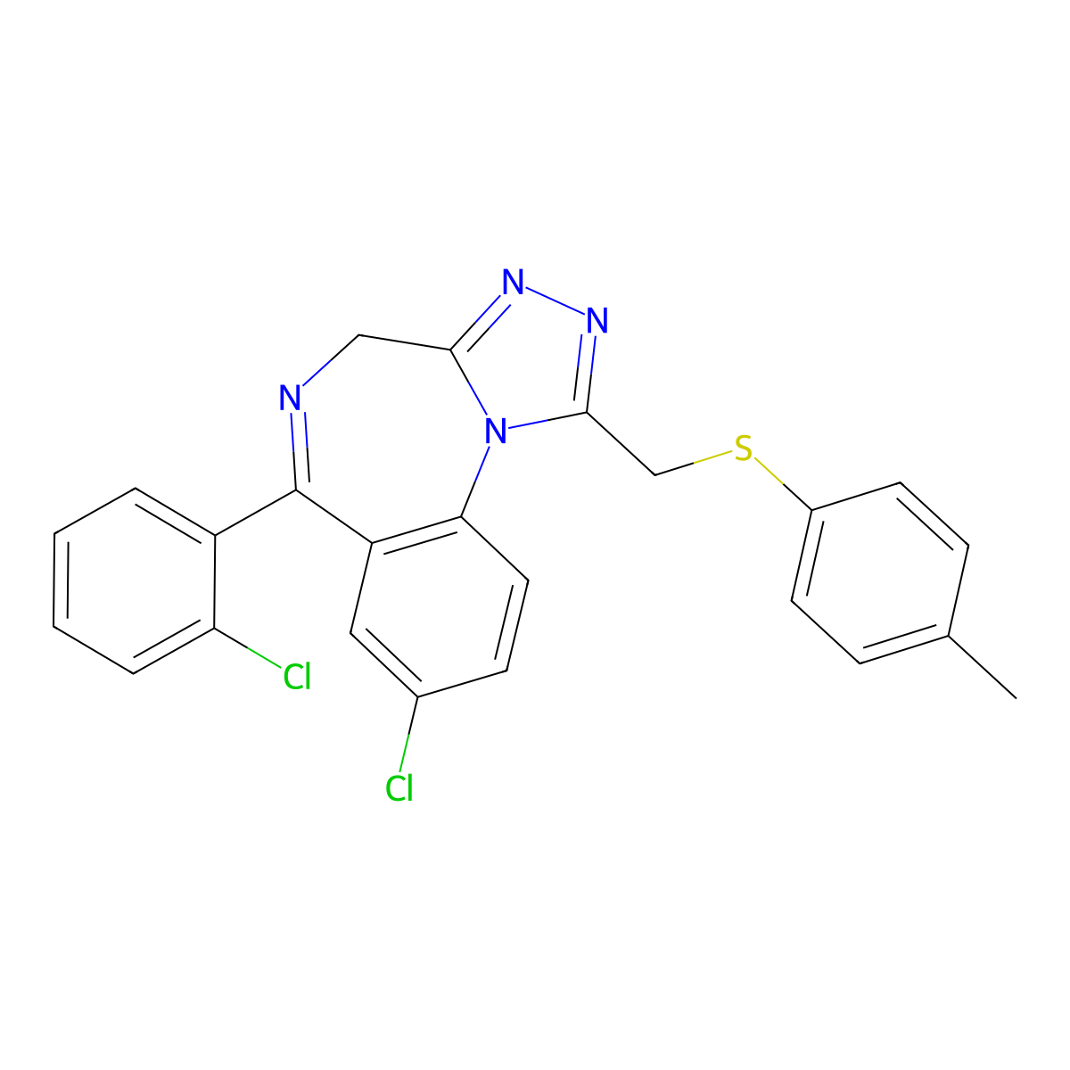 4H-(1,2,4)Triazolo(4,3-a)(1,4)benzodiazepine, 8-chloro-6-(2-chlorophenyl)-1-(((4-methylphenyl)thio)methyl)- molecular structure, CAS 85677-82-3