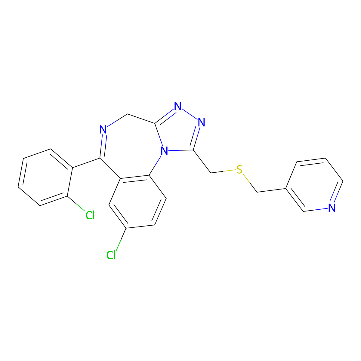4H-(1,2,4)Triazolo(4,3-a)(1,4)benzodiazepine, 8-chloro-6-(2-chlorophenyl)-1-(((3-pyridinylmethyl)thio)methyl)- molecular structure, CAS 85677-84-5