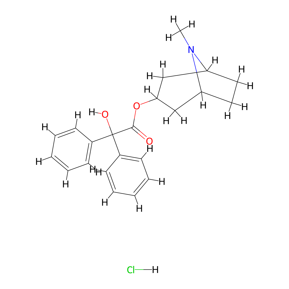 Endo-8-Methyl-8-azabicyclo[3.2.1]octan-3-yl-2-hydroxy-2,2-diphenylacetate hydrochloride molecular structure, CAS 856776-10-8