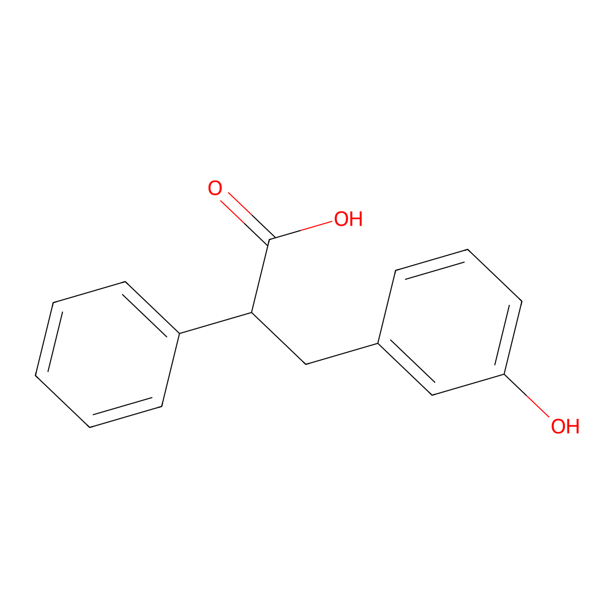 3-(3-Hydroxyphenyl)-2-phenylpropanoic acid molecular structure, CAS 856810-01-0