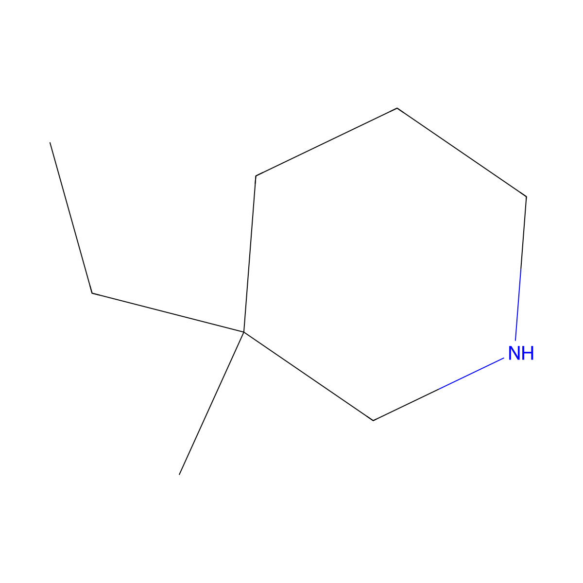3-Ethyl-3-methylpiperidine molecular structure, CAS 856838-95-4