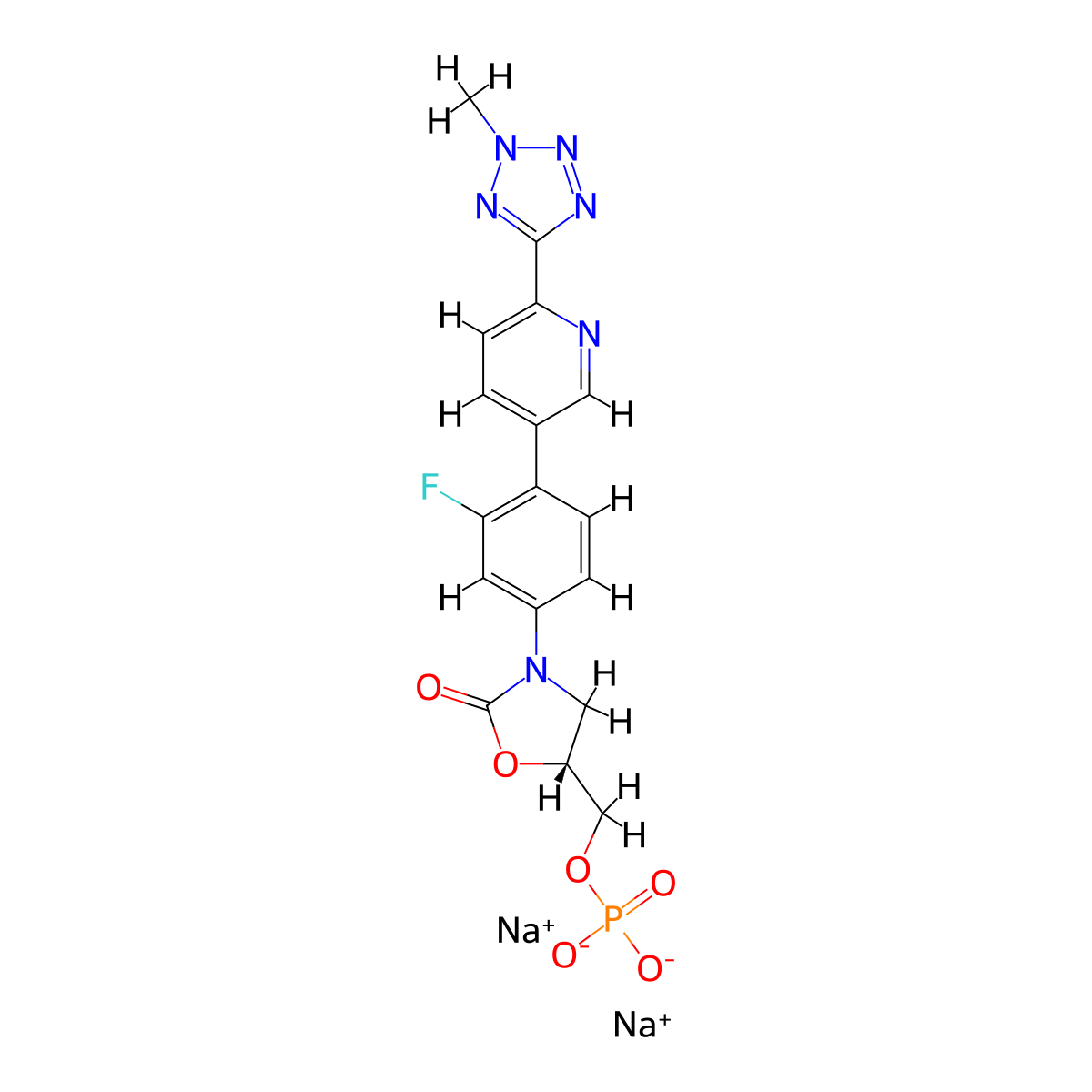 Tedizolid phosphate disodium salt molecular structure, CAS 856867-39-5
