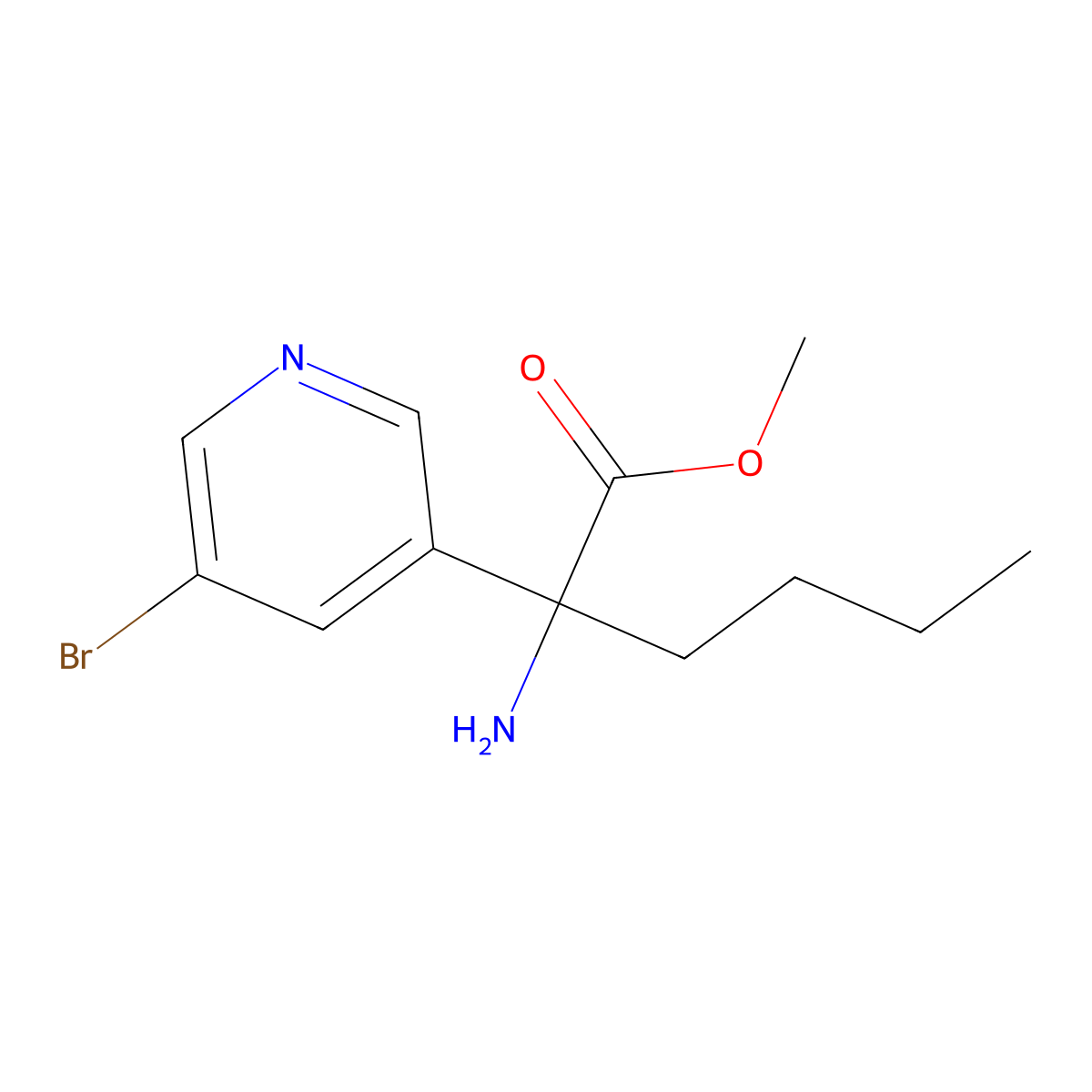 Methyl 2-amino-2-(5-bromopyridin-3-yl)hexanoate molecular structure, CAS 856886-54-9
