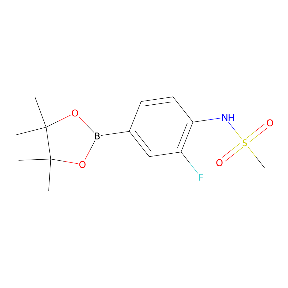 N-(2-fluoro-4-(4,4,5,5-tetramethyl-1,3,2-dioxaborolan-2-yl)phenyl)methanesulfonamide molecular structure, CAS 856898-43-6