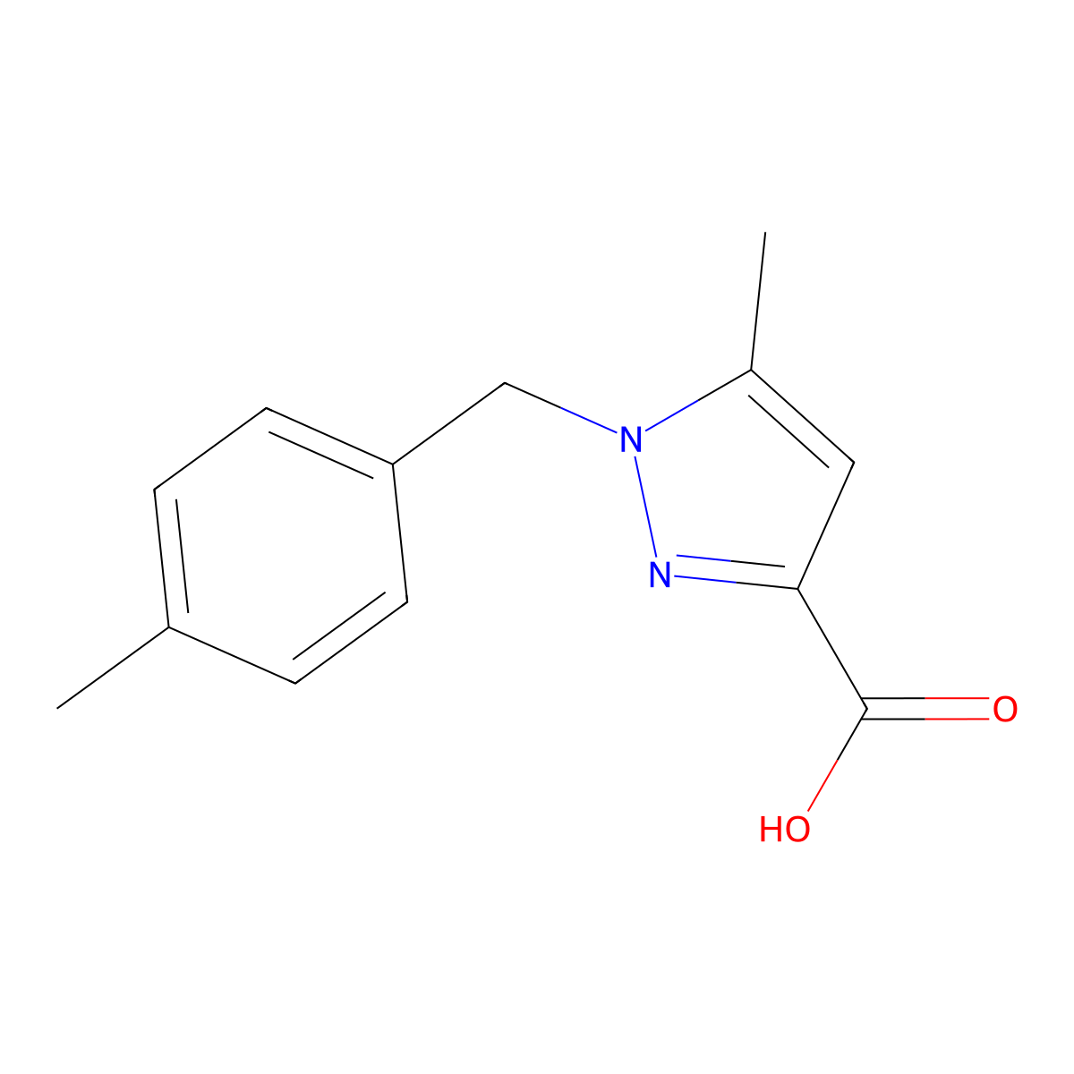 1-(4-Methylbenzyl)-5-methyl-1H-pyrazole-3-carboxylic acid molecular structure, CAS 856905-30-1