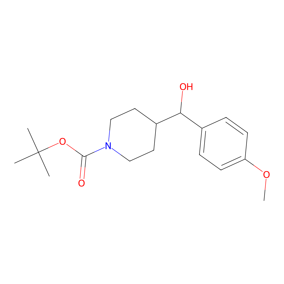 1-Boc-4-[Hydroxy-(4-methoxyphenyl)methyl]piperidine molecular structure, CAS 856936-54-4