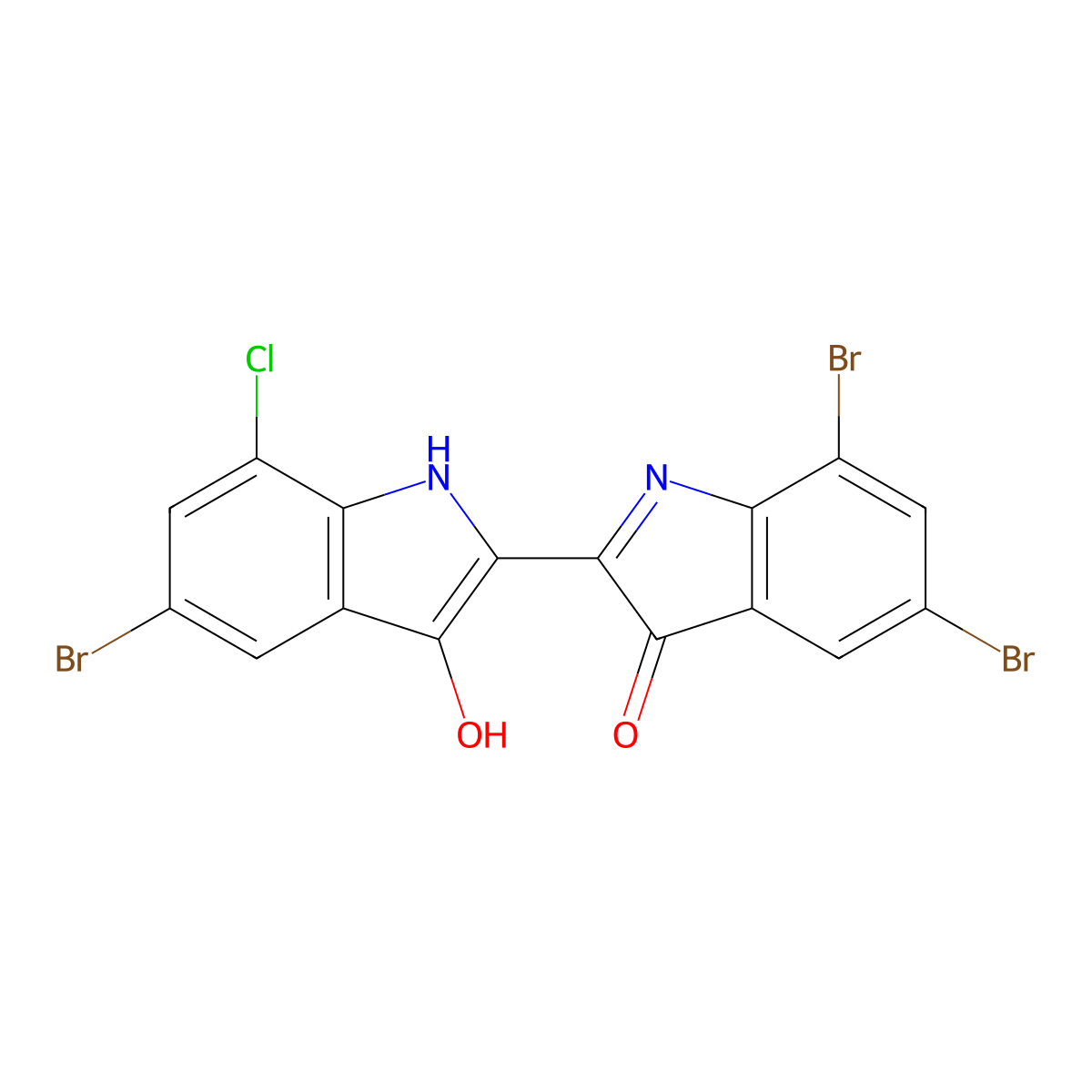 3H-Indol-3-one, 5-bromo-7-chloro-2-(5,7-dibromo-1,3-dihydro-3-oxo-2H-indol-2-ylidene)-1,2-dihydro- molecular structure, CAS 85702-64-3